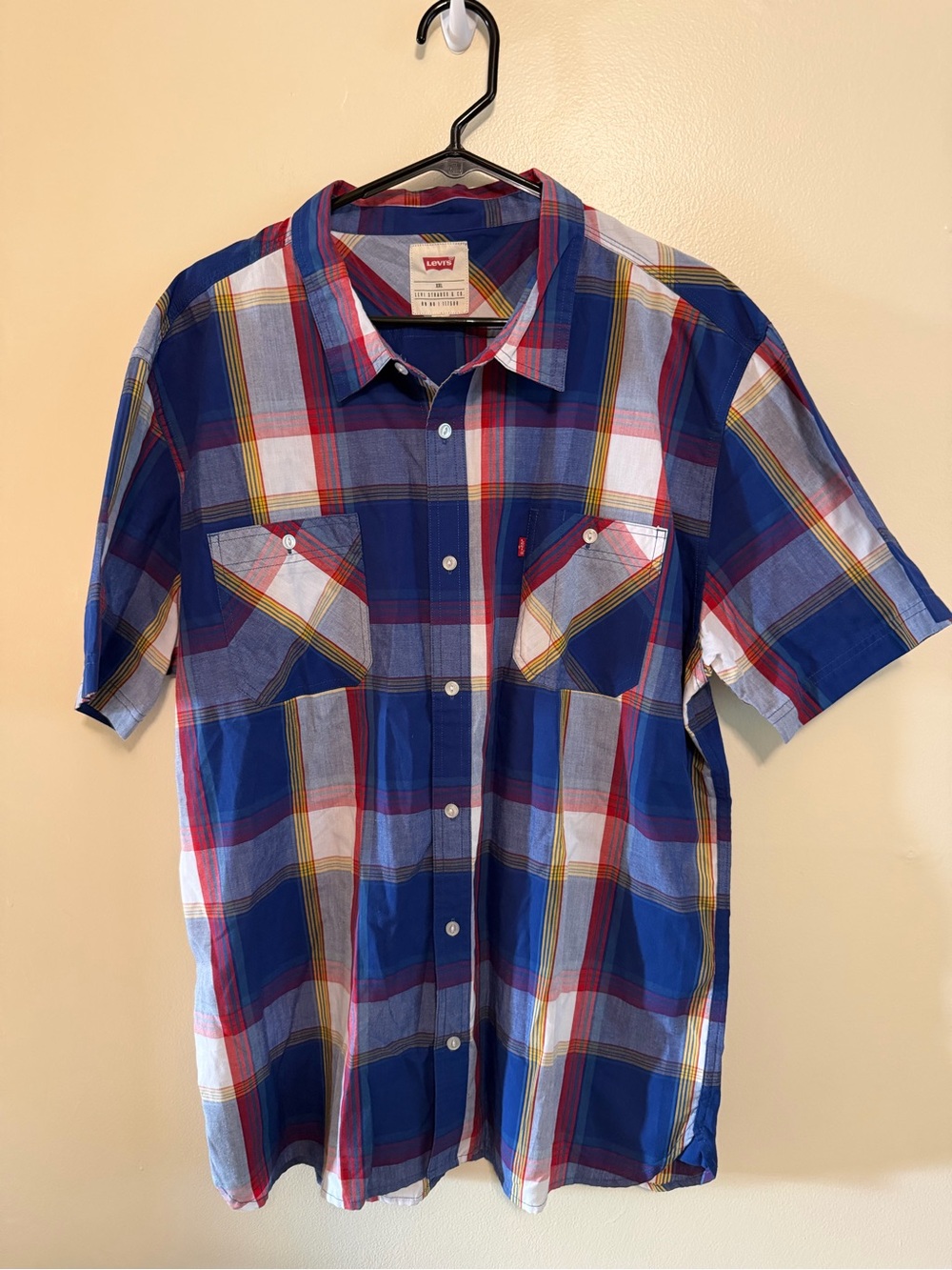 Levi's Blue, Red and Yellow Plaid Short-Sleeve Button-Down Shirt